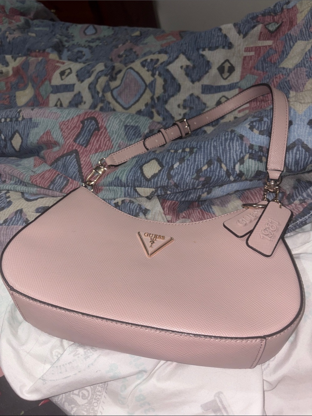 Guess Pink Saffiano Leather Shoulder Bag